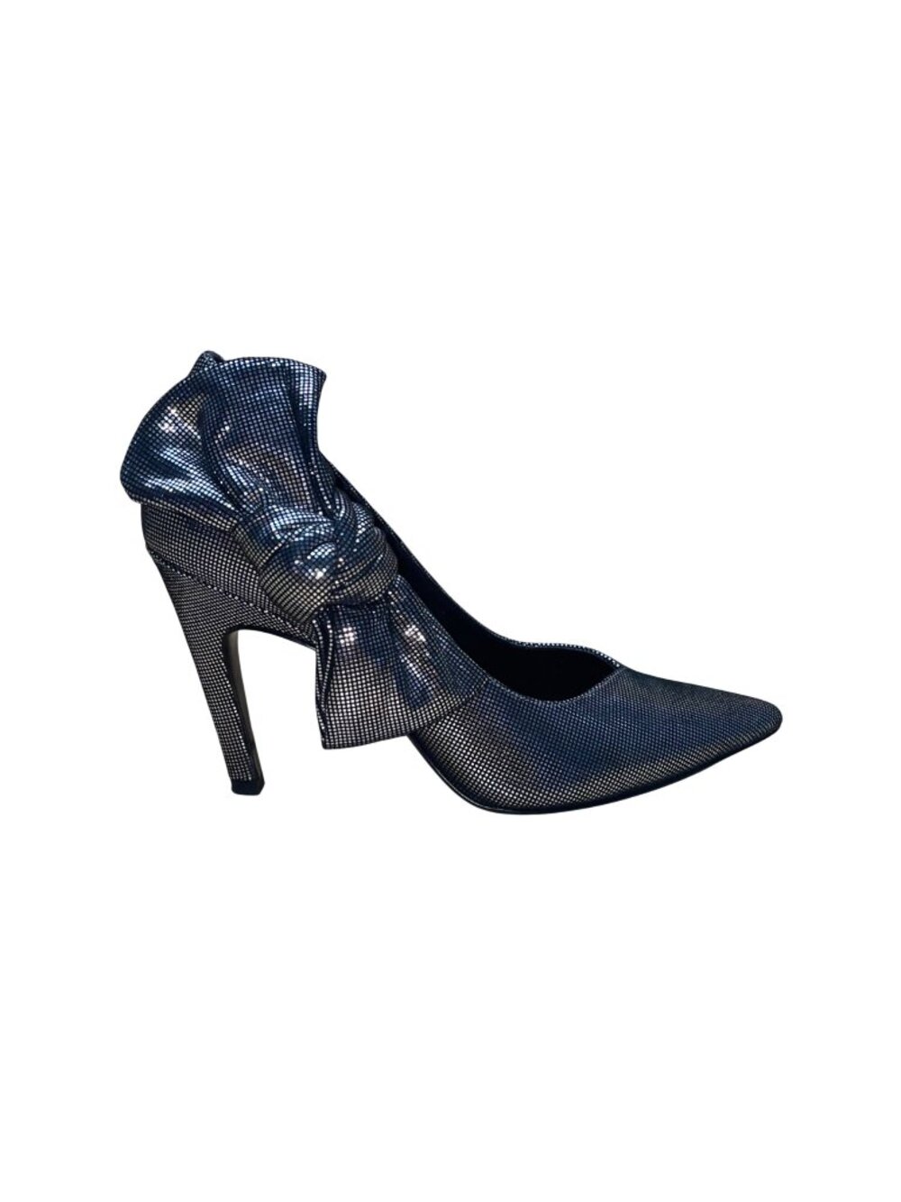 Nine West Women’s Metallic Silver Leather Bow Pointed Toe Quavissa Heels Sz 6.5M